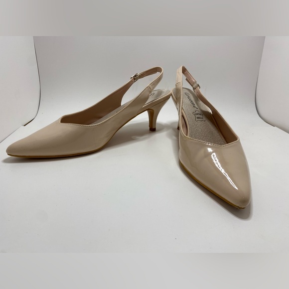 Greatonu Taupe Pointed Toe Slingback Kitten Heels Sz 9 - Picture 2 of 7